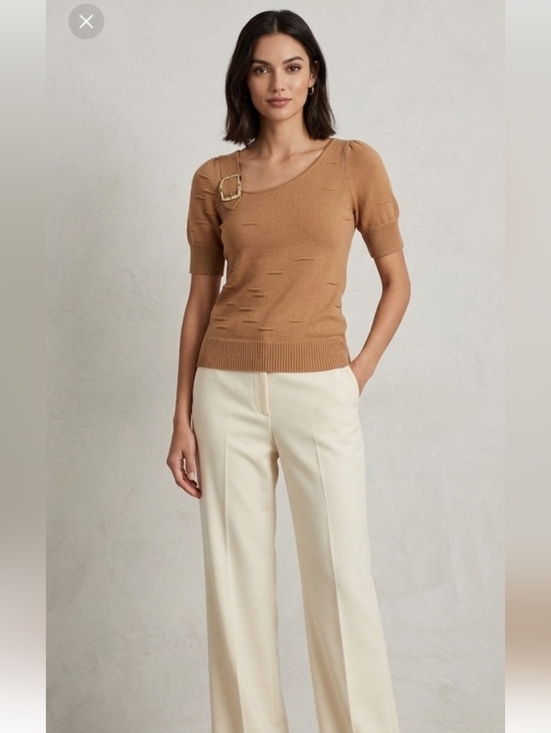 Lauren Moffatt Sweaters - Lauren Moffat Cashmere & Wool Blend SS Sweater in Tan - Size XS